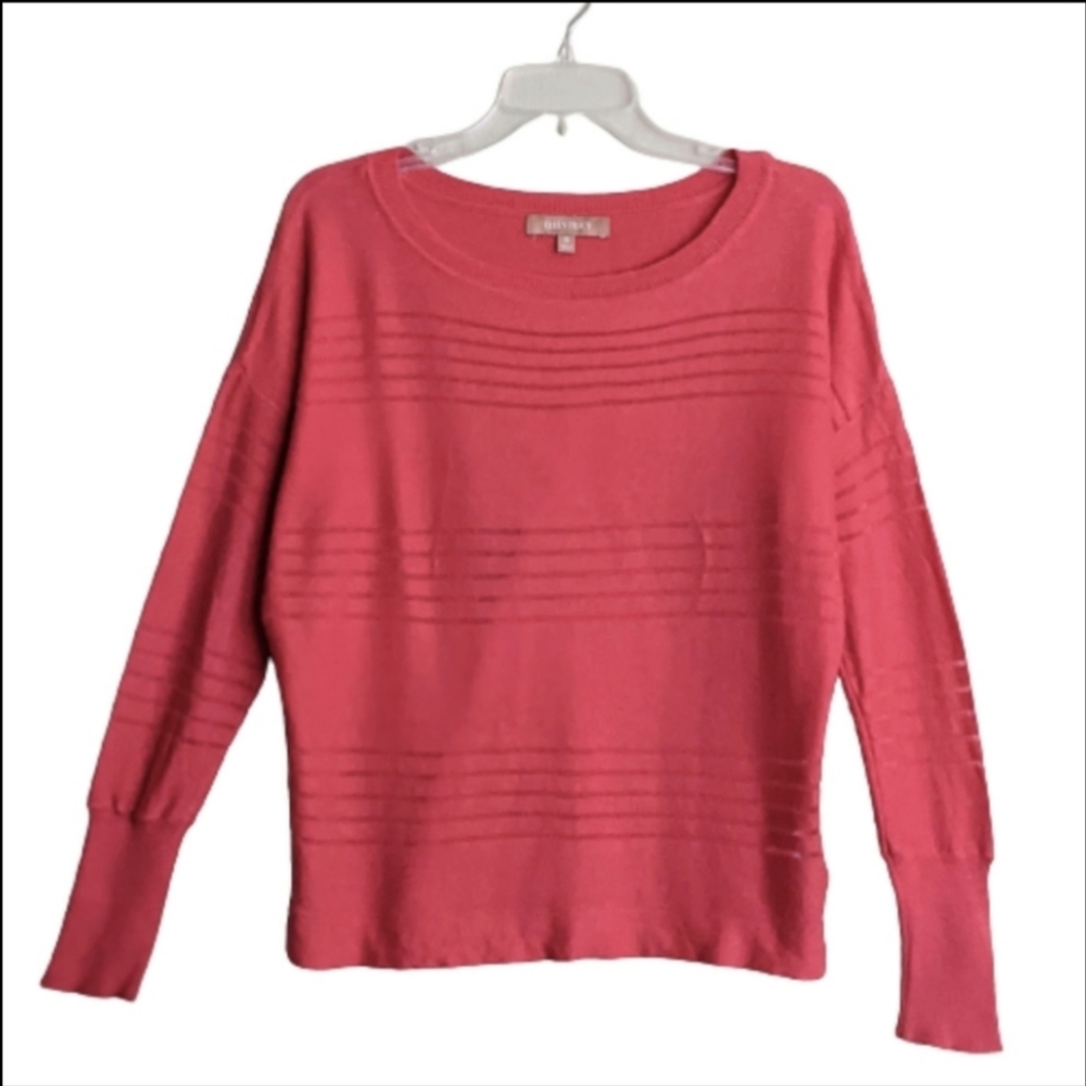 Ellen Tracy Sweater Coral Stripe Open Knit Cotton Medium